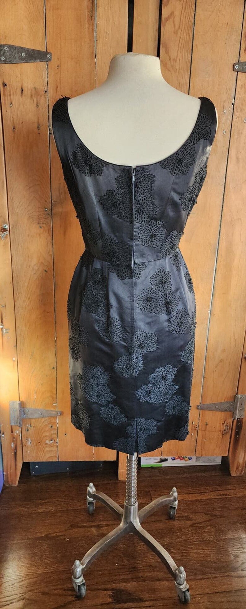 60s Black Silk Party Dresses Heavy Beading Imperial House Hong Kong image 7