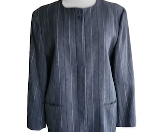 Vintage 80s Pinstriped Blazer Gray Wool Ashley Brooke