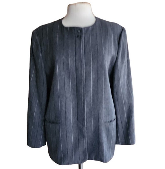 Vintage 80s Pinstriped Blazer Gray Wool Ashley Bro