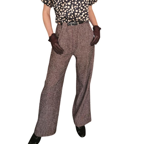 Sonia Rykiel, Vintage 1990s Sonia Rykiel Pants Brown Wool Tweed Flares Trousers Slacks Size 42