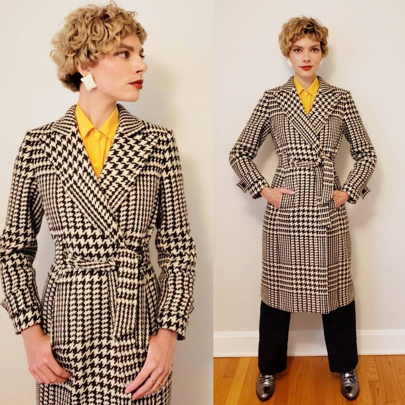 Vintage Houndstooth Wool Coat Dark Brown and Cream J Crew / Etsy