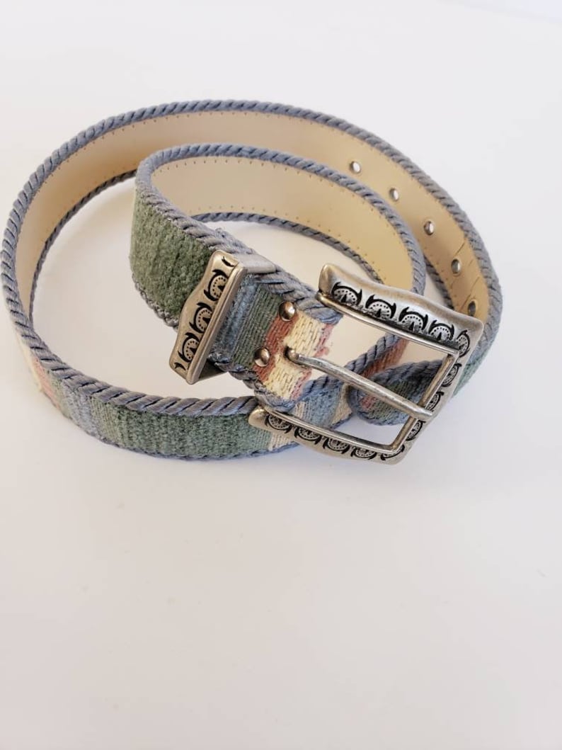 80s Tapestry Belt Blue Pink Southwestern Cowgirl 1980s Fabric Belt Pastel Stripe Cowgirl Country Western Elite Fresno California Small