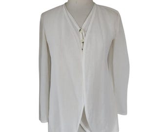 Vintage 90s GIORGIO ARMANI Black Label Jacket White Linen Blazer / Medium