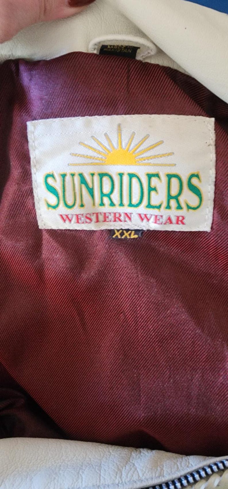 Vintage 80s White Leather Jacket SUNRIDERS Fringe, Studs & Bone Beads XXL image 15