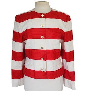 Vintage 1980s Louis Feraud Blazer Red White Stripe