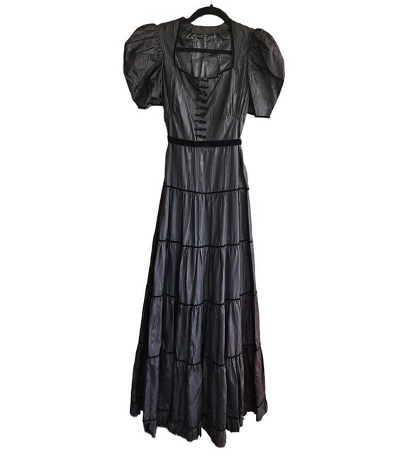 Vintage 30s Black Evening Dress Waterfall Taffeta… - image 1