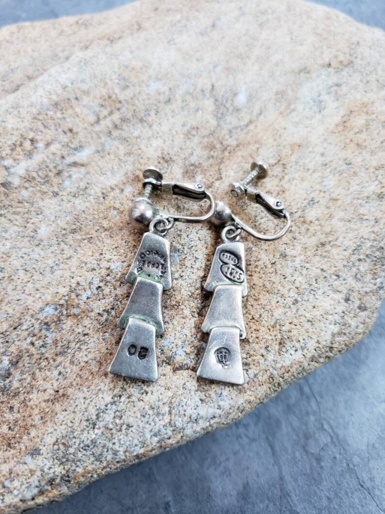 Vintage Modernist Sigi Pineda Signed Sterling Silver Earrings 60s Taxco Mexico Signed Screw Back Clips Organic Modernism