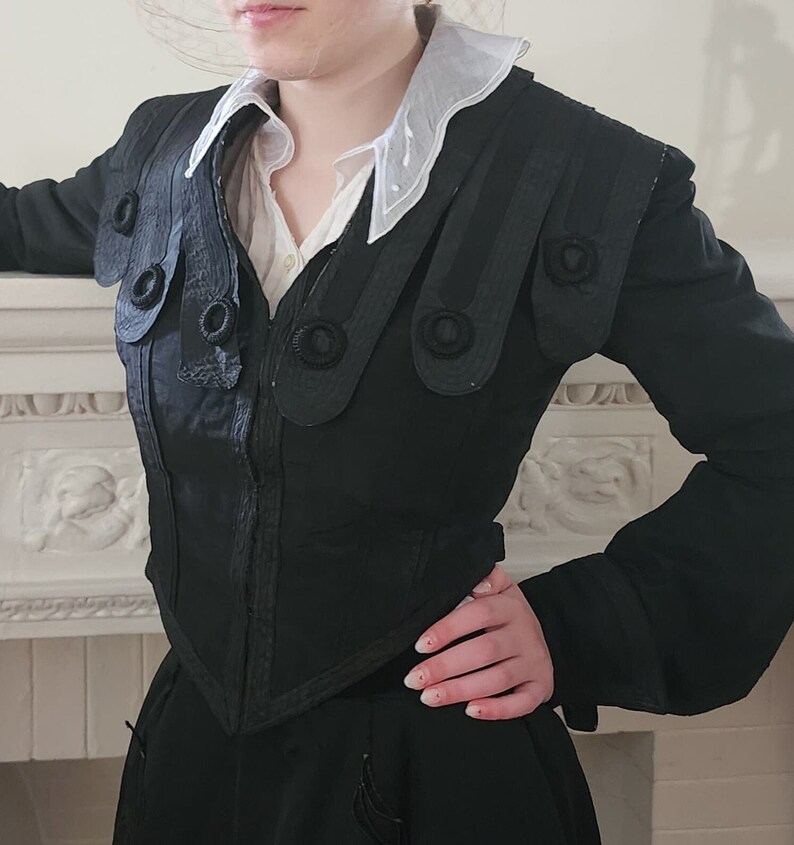 Antique Edwardian Jacket 1900s Black Satin w/Ribbon Embellishment image 10