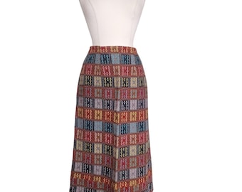 Vintage Folk Costume Apron Skirt Tapestry Weave Style Red Blue Patchwork