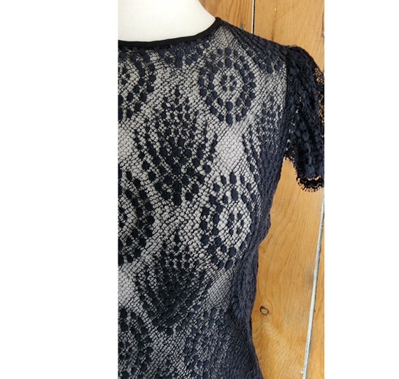 Vintage Black Lace Sheer Dress Drop Waist Short S… - image 10