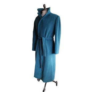 Vintage 80s Blue Wool Coat, Belted, Rosewin image 2