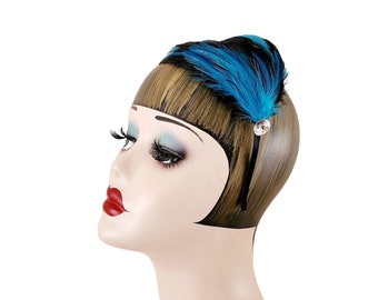 Vintage Flapper Style Fascinator Blau Schwarz Federn Stirnband Style
