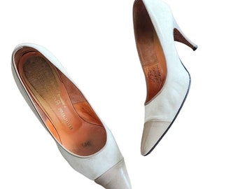 Vintage 50s Beige Shoes High Heels Pointy Toe Andrew Geller Two Toned 8.5