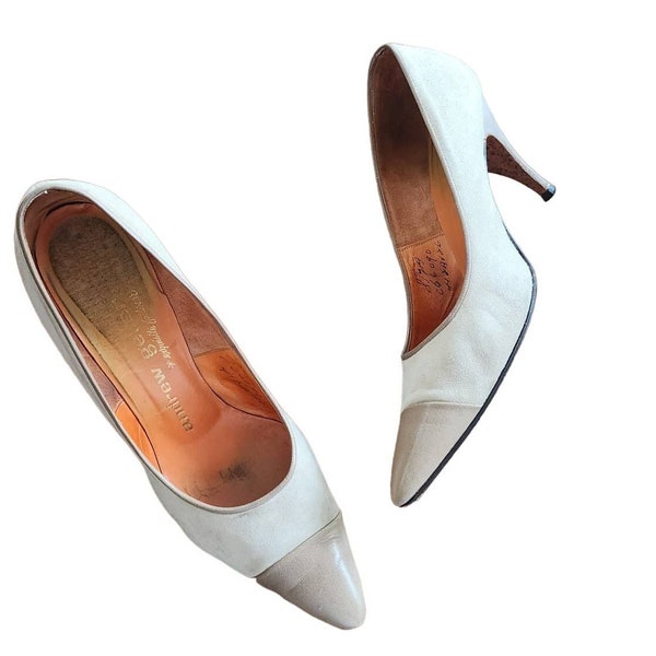 Vintage 50s Beige Shoes High Heels Pointy Toe Andrew Geller Two Toned 8.5