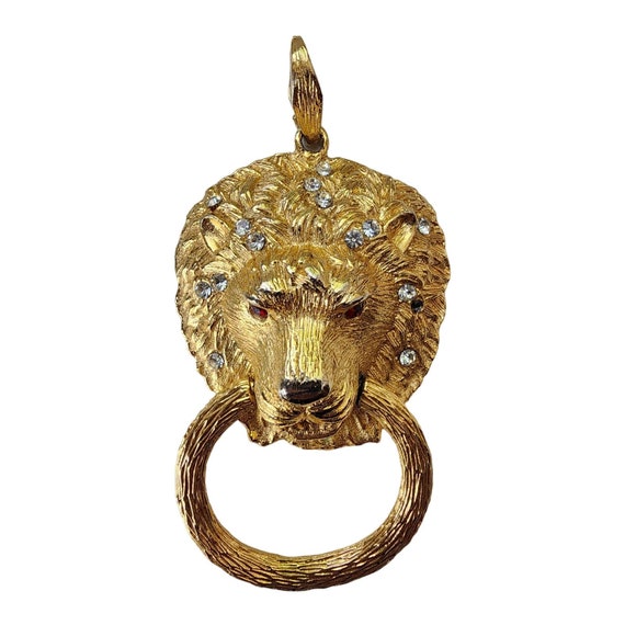Vintage 60s Lion's Head Pendant Door Knocker Hamm… - image 1