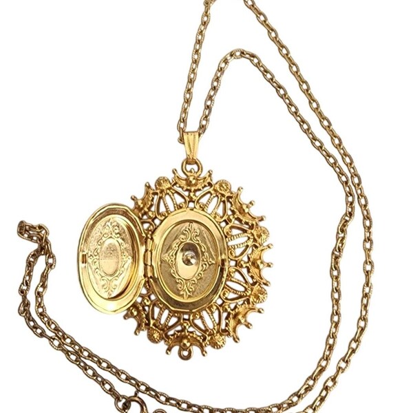 Collier Vintage Florenza - Bijou Fantaisie Avec Pendentif Croix, Zircons Dorés - Occasion