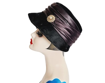 Vintage 60s Black Hat in 20s Cloche Style Velvet Rhinestone by Joal