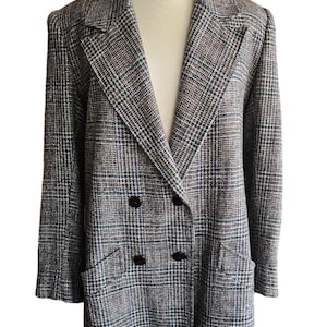 Vintage 80s Long Blazer Lilli Ann Houndstooth Wool Jacket Gray Black