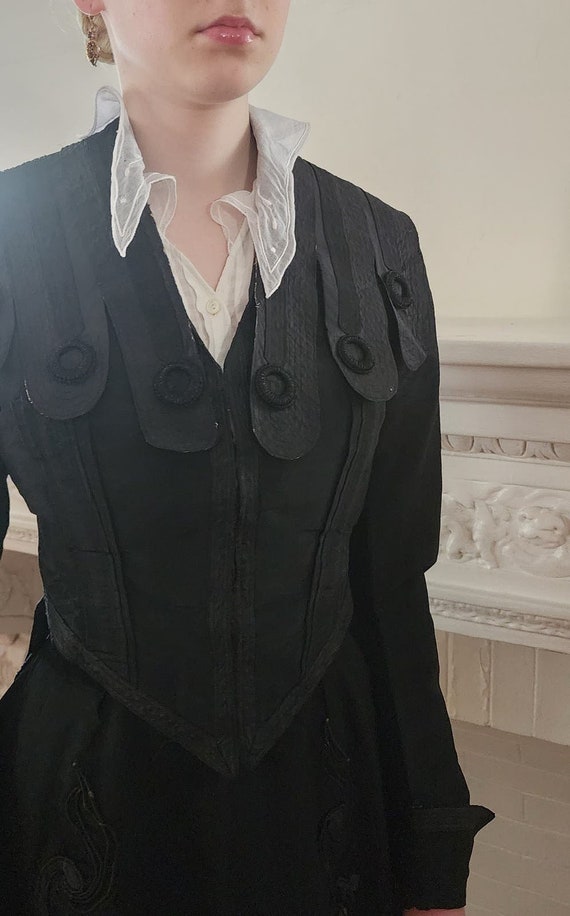 Antique Edwardian Jacket 1900s Black Satin w/Ribb… - image 3