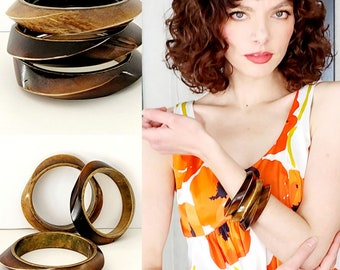 Vintage 70s Bracelets Brown Ombre Beveled Bangles