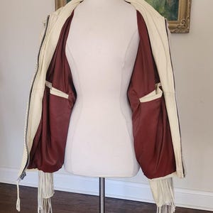 Vintage 80s White Leather Jacket SUNRIDERS Fringe, Studs & Bone Beads XXL image 14