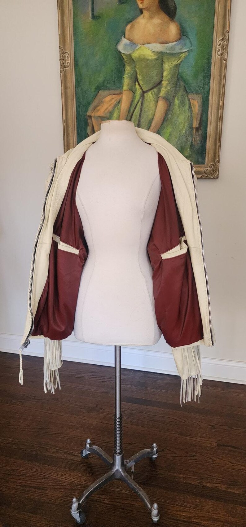 Vintage 80s White Leather Jacket SUNRIDERS Fringe, Studs & Bone Beads XXL image 14
