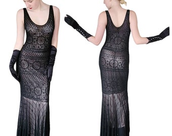 Vintage Y2K Evening Dress Sue Wong Nocturnes Beaded Black