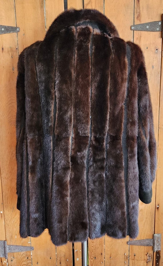 Vintage 70s Brown Mink Fur Jacket Black Suede Lac… - image 6