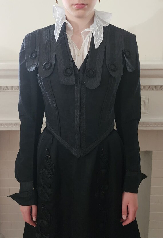 Antique Edwardian Jacket 1900s Black Satin w/Ribb… - image 2