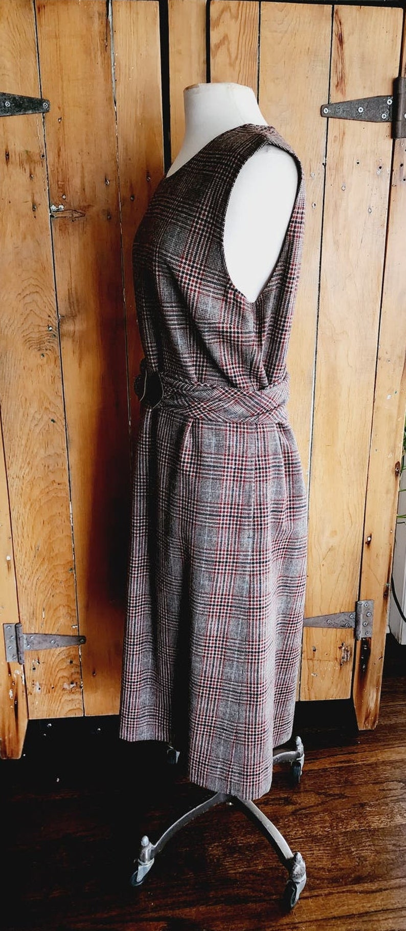Vintage 70s Plaid Dress Pendleton Sleeveless Belted Brown Tartan image 7