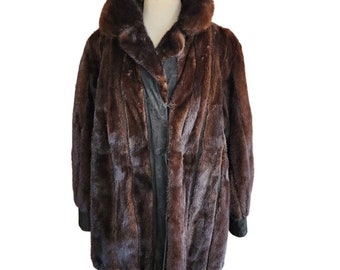 Vintage 70s Brown Mink Fur Jacket Black Suede Lacritz & Picus