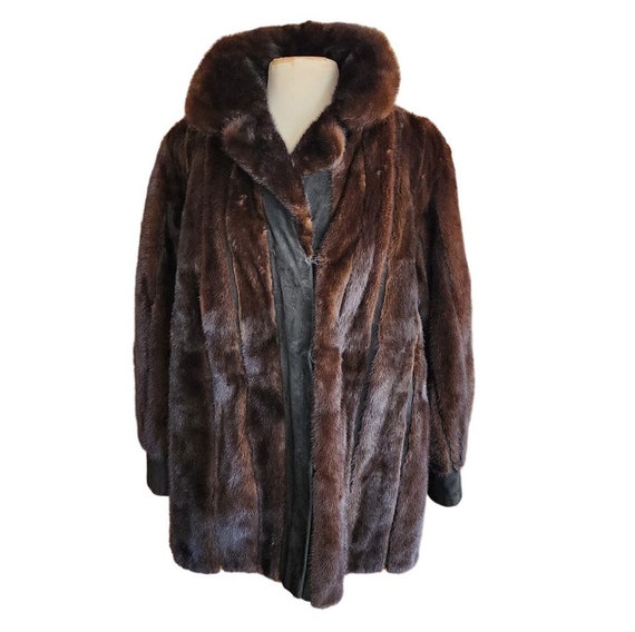 Vintage 70s Brown Mink Fur Jacket Black Suede Lac… - image 1