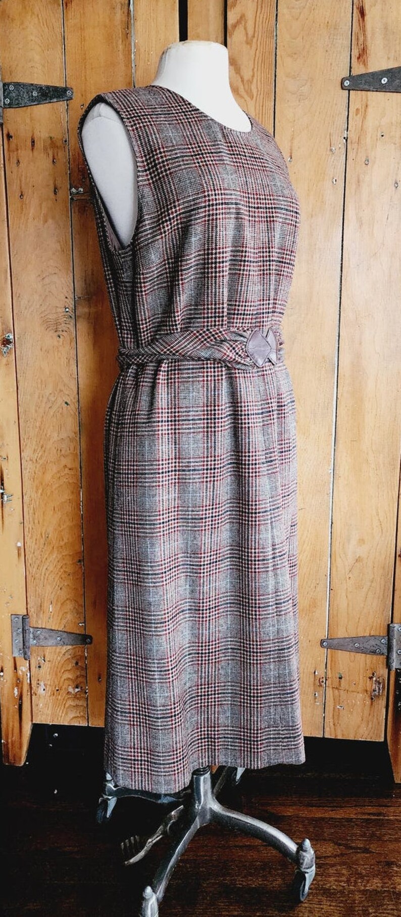 Vintage 70s Plaid Dress Pendleton Sleeveless Belted Brown Tartan image 2