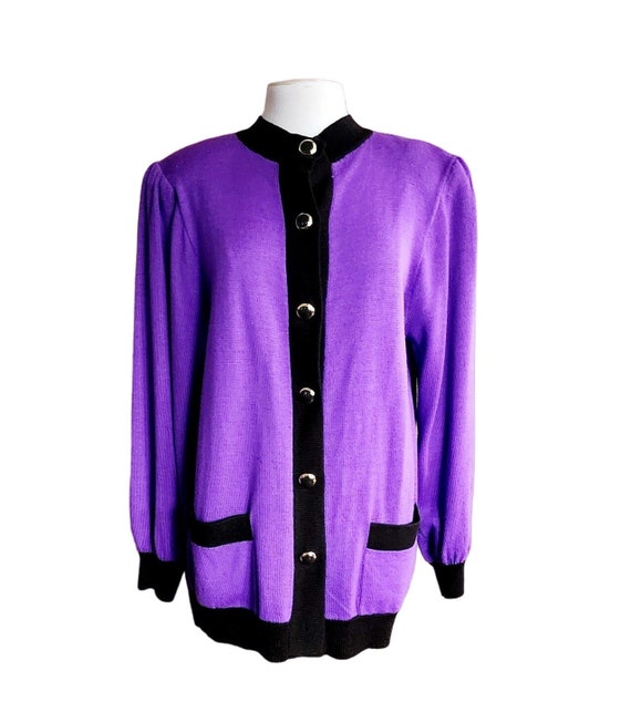 Vintage 80s St John Sweater Jacket Purple Knit