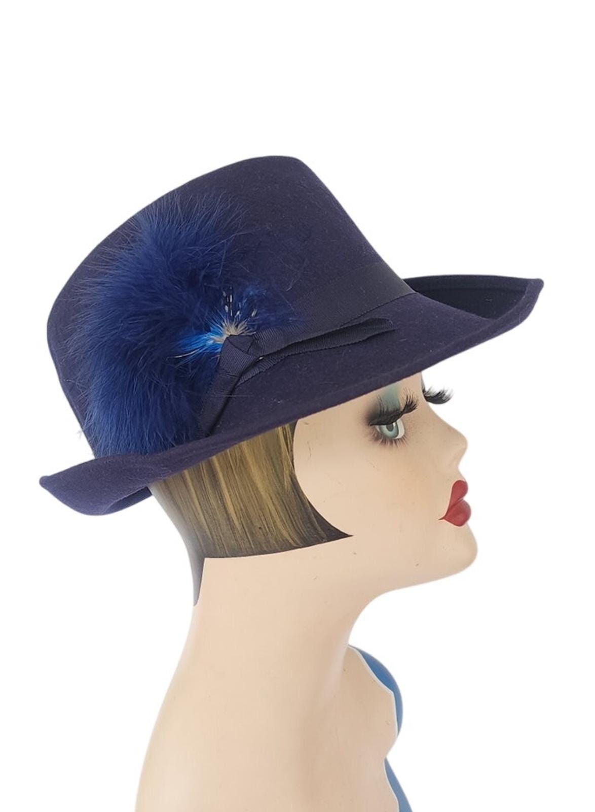 VTG 40s/50s Tally-Ho Navy & Ribbon Band Wool Hat Sally Bosleys Badge Shop | Royal Navy H.M.Submarines cap  main image 3