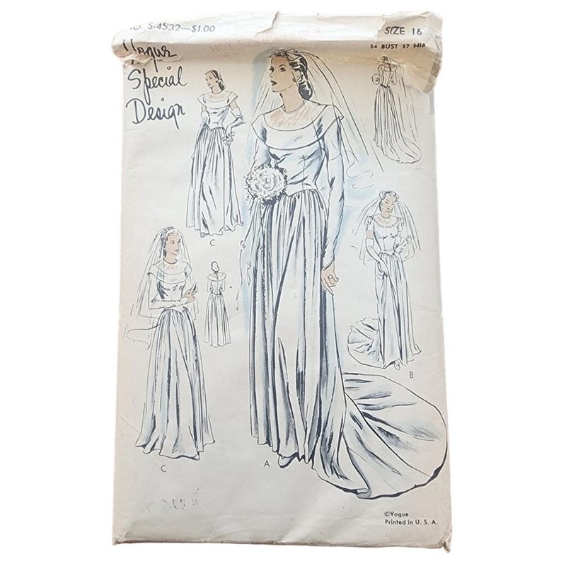 Vintage 40s Sewing Pattern: Bridal Wedding Evening Dress Vogue Special Design 4532