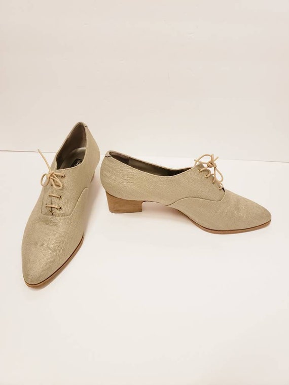 1990s Beige Canvas Lace Up Shoes / 90s Does Edward