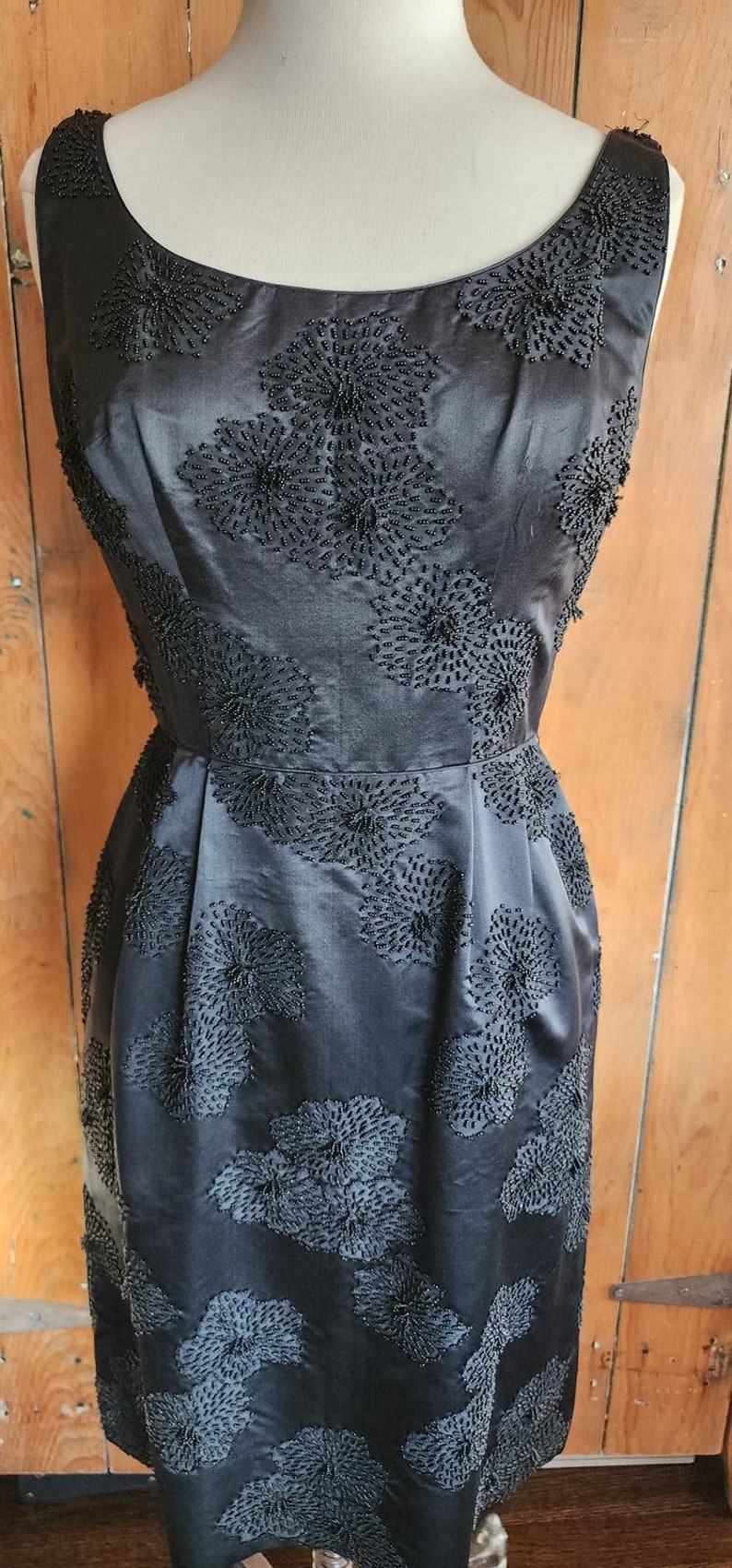 60s Black Silk Party Dresses Heavy Beading Imperial House Hong Kong image 4