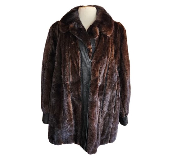 Vintage 70s Brown Mink Fur Jacket Black Suede Lac… - image 9