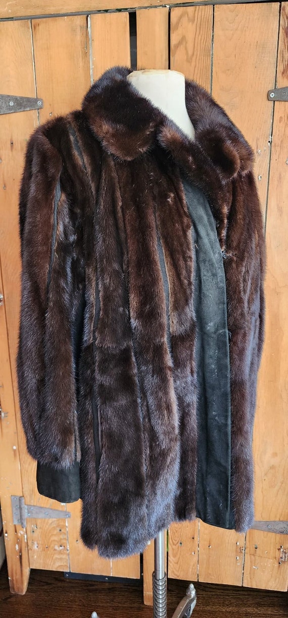 Vintage 70s Brown Mink Fur Jacket Black Suede Lac… - image 8