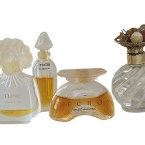 Lot of 4 Vintage Perfume Bottles Minis Collectible Glass Givenchy Valentino Herrera