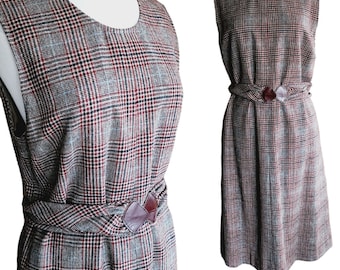 Vintage 70s Plaid Dress Pendleton Sleeveless Belted Brown Tartan