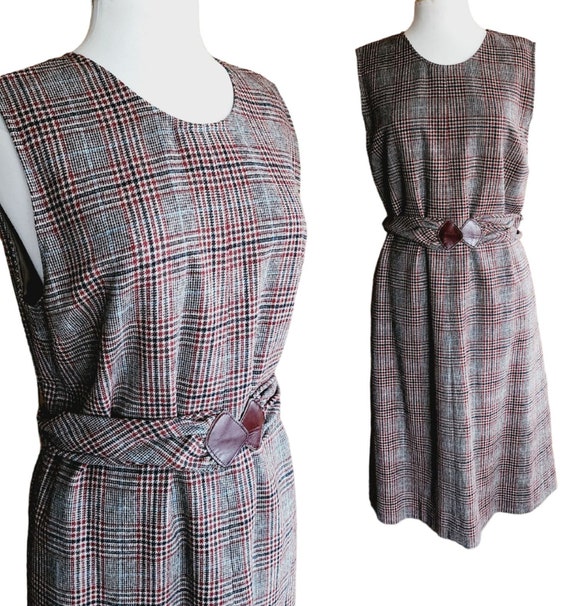 Vintage 70s Plaid Dress Pendleton Sleeveless Belt… - image 1