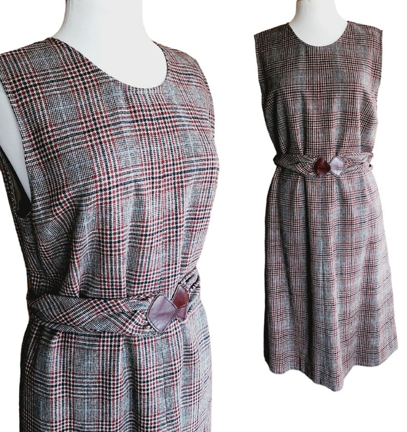 Vintage 70s Plaid Dress Pendleton Sleeveless Belted Brown Tartan image 1