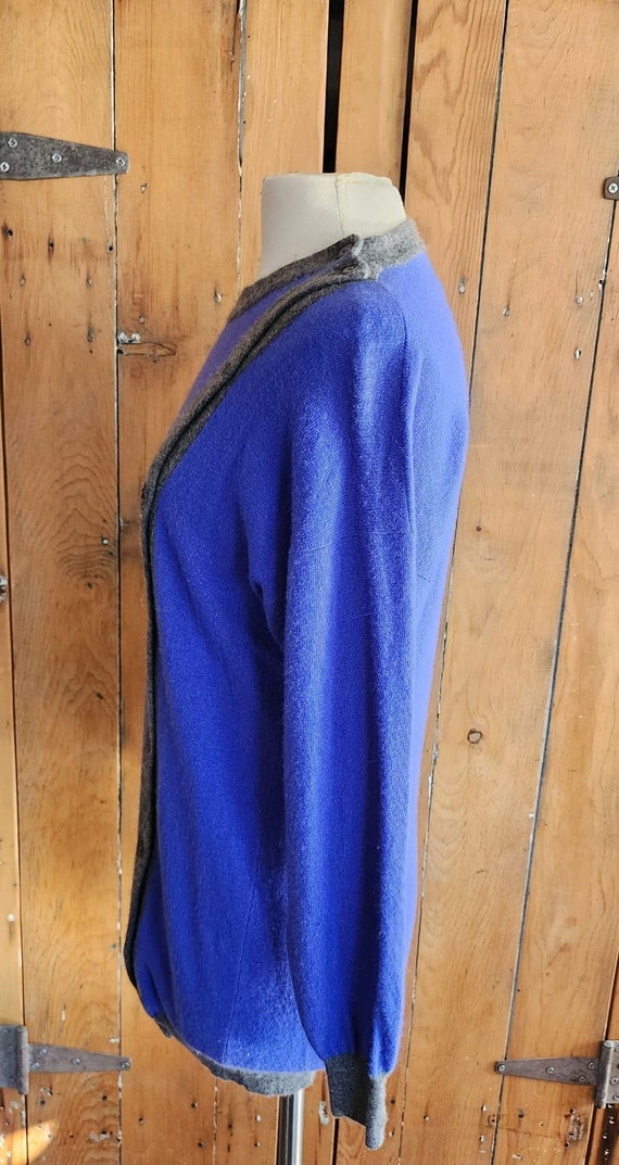 Vintage 80s Cashmere Pringle Sweater Blue Gray Hi… - image 4