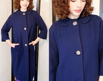 60s Navy Blue Coat Rhinestone Buttons Lytton's