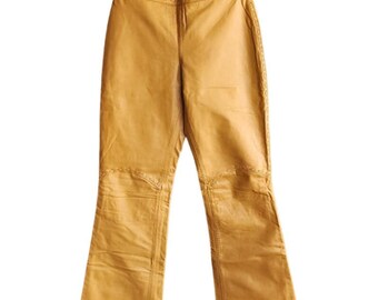 Y2K Yellow Leather Pants Low Rise by Jane Doe