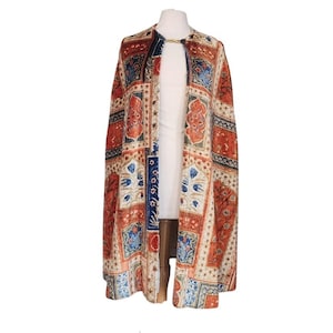 Vintage 1960-tals sammetskappa tryckt gobelängkappa lapptäcke mattdesign