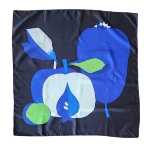 Vintage 80s Christian Dior Silk Scarf Fruit Art Still Life Blue Green Modernist