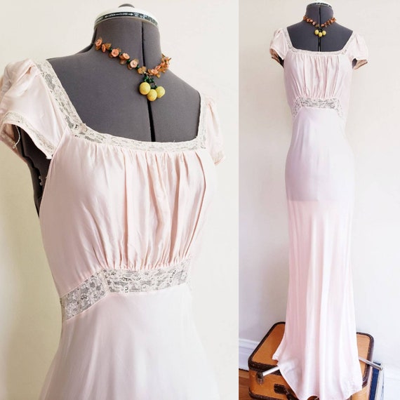 1930s Pink Rayon Bias Cut Nightgown Negligee Night